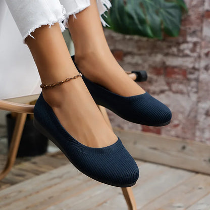 Vrouwen Platte Schoenen Met Ronde Neus Effen Kleur Gebreide Instappers Casual Ademende Ballet Flats Vrouwen Platte Schoenen Loafers Vrouwen