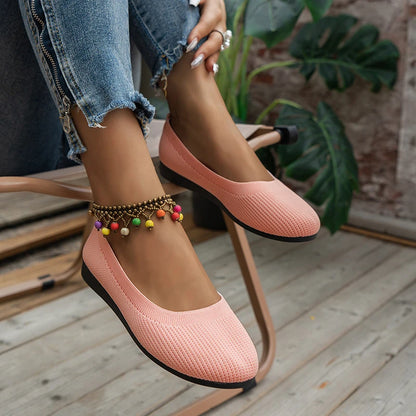 Vrouwen Platte Schoenen Met Ronde Neus Effen Kleur Gebreide Instappers Casual Ademende Ballet Flats Vrouwen Platte Schoenen Loafers Vrouwen
