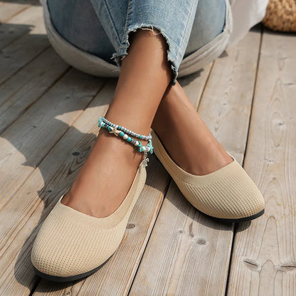 Vrouwen Platte Schoenen Met Ronde Neus Effen Kleur Gebreide Instappers Casual Ademende Ballet Flats Vrouwen Platte Schoenen Loafers Vrouwen