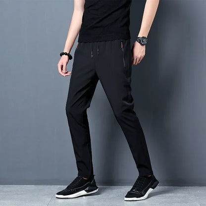 Heren casual broek recht slim fit elastische taille jogger Koreaans klassiek blauw zwart grijs mannelijke merkbroek plus maat