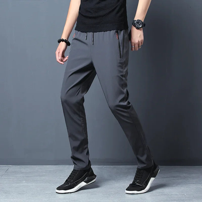 Heren casual broek recht slim fit elastische taille jogger Koreaans klassiek blauw zwart grijs mannelijke merkbroek plus maat