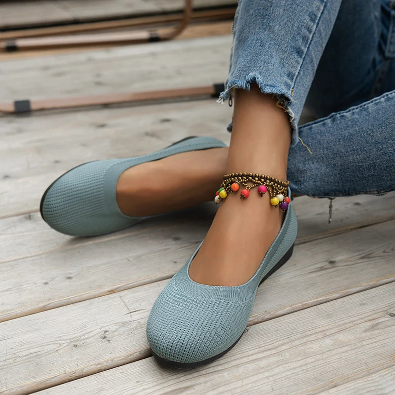 Vrouwen Platte Schoenen Met Ronde Neus Effen Kleur Gebreide Instappers Casual Ademende Ballet Flats Vrouwen Platte Schoenen Loafers Vrouwen
