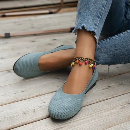 Vrouwen Platte Schoenen Met Ronde Neus Effen Kleur Gebreide Instappers Casual Ademende Ballet Flats Vrouwen Platte Schoenen Loafers Vrouwen
