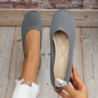 Vrouwen Platte Schoenen Met Ronde Neus Effen Kleur Gebreide Instappers Casual Ademende Ballet Flats Vrouwen Platte Schoenen Loafers Vrouwen
