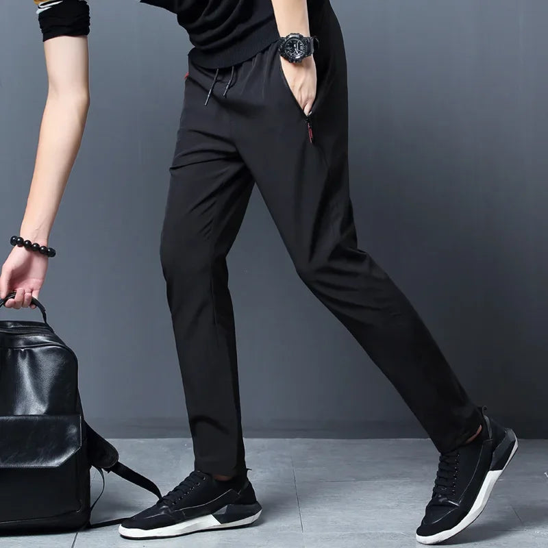 Heren casual broek recht slim fit elastische taille jogger Koreaans klassiek blauw zwart grijs mannelijke merkbroek plus maat
