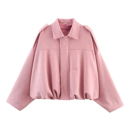 TFMLN Vrouwen Suede Bomberjack Lente Nieuwe Mode Lange Mouw Rits Oversize Effen Bomberjas Chic Lady 2025, Streetwear