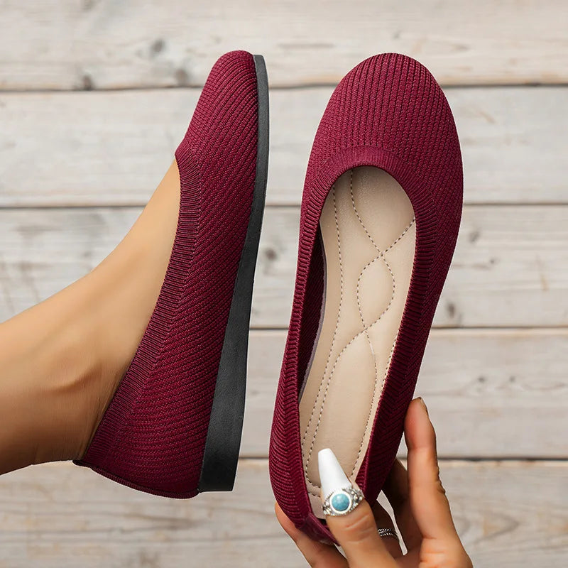 Vrouwen Platte Schoenen Met Ronde Neus Effen Kleur Gebreide Instappers Casual Ademende Ballet Flats Vrouwen Platte Schoenen Loafers Vrouwen