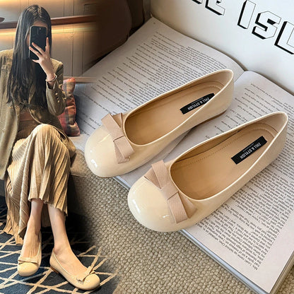 Dameszwart lakleer ronde neus balletflats met sleehak en strik Comfortabel kantoorwerk Dagelijks gebruik Casual schoenen Nieuw
