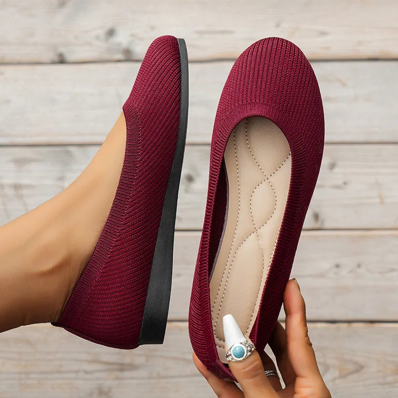 Vrouwen Platte Schoenen Met Ronde Neus Effen Kleur Gebreide Instappers Casual Ademende Ballet Flats Vrouwen Platte Schoenen Loafers Vrouwen