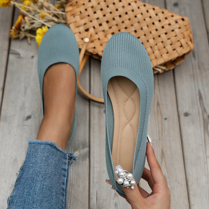 Vrouwen Platte Schoenen Met Ronde Neus Effen Kleur Gebreide Instappers Casual Ademende Ballet Flats Vrouwen Platte Schoenen Loafers Vrouwen