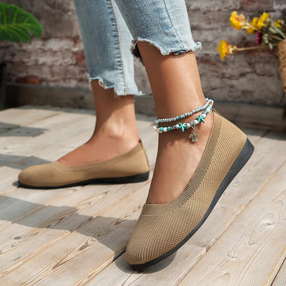 Vrouwen Platte Schoenen Met Ronde Neus Effen Kleur Gebreide Instappers Casual Ademende Ballet Flats Vrouwen Platte Schoenen Loafers Vrouwen