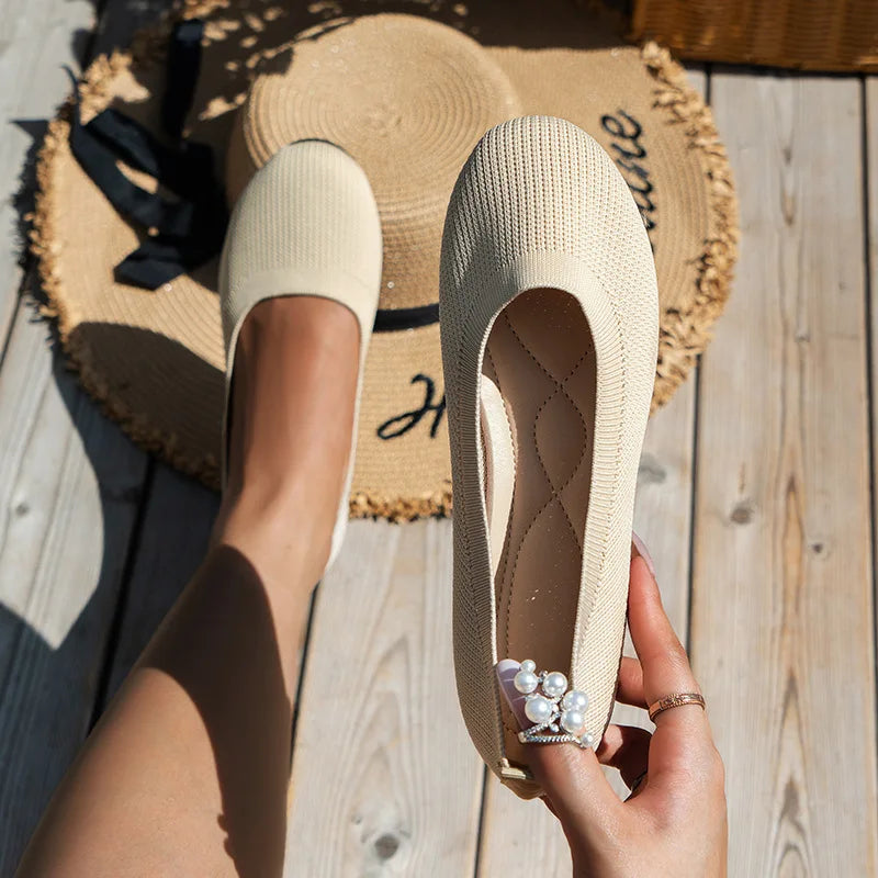 Vrouwen Platte Schoenen Met Ronde Neus Effen Kleur Gebreide Instappers Casual Ademende Ballet Flats Vrouwen Platte Schoenen Loafers Vrouwen