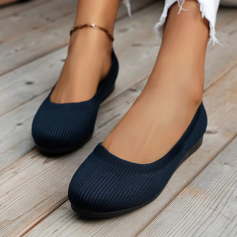 Vrouwen Platte Schoenen Met Ronde Neus Effen Kleur Gebreide Instappers Casual Ademende Ballet Flats Vrouwen Platte Schoenen Loafers Vrouwen