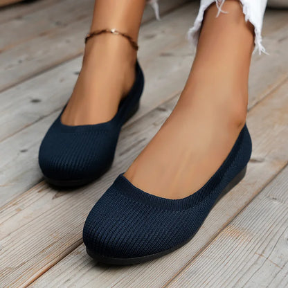 Vrouwen Platte Schoenen Met Ronde Neus Effen Kleur Gebreide Instappers Casual Ademende Ballet Flats Vrouwen Platte Schoenen Loafers Vrouwen