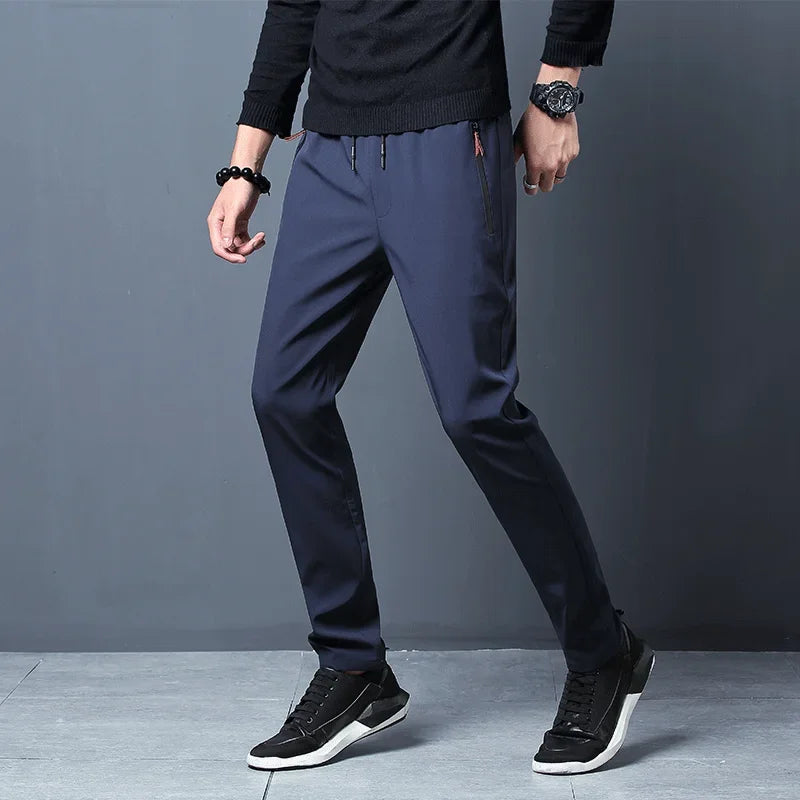 Heren casual broek recht slim fit elastische taille jogger Koreaans klassiek blauw zwart grijs mannelijke merkbroek plus maat