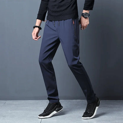 Heren casual broek recht slim fit elastische taille jogger Koreaans klassiek blauw zwart grijs mannelijke merkbroek plus maat