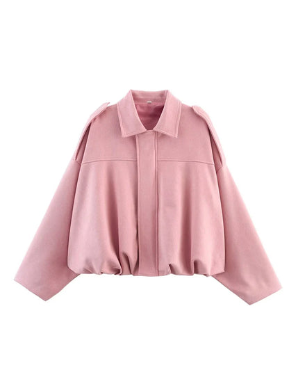 TFMLN Vrouwen Suede Bomberjack Lente Nieuwe Mode Lange Mouw Rits Oversize Effen Bomberjas Chic Lady 2025, Streetwear