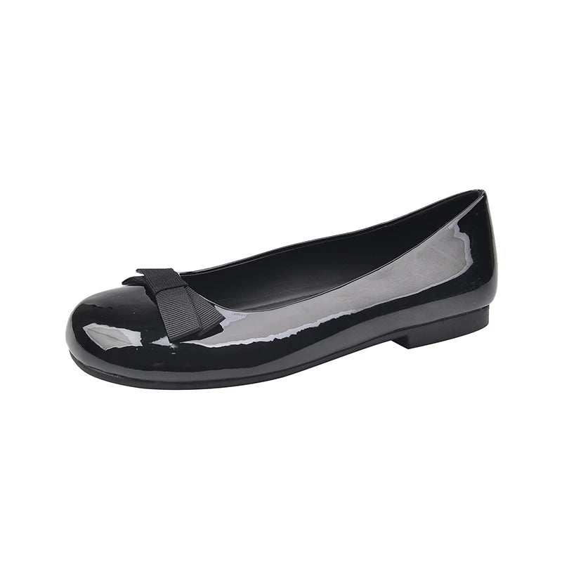 Dameszwart lakleer ronde neus balletflats met sleehak en strik Comfortabel kantoorwerk Dagelijks gebruik Casual schoenen Nieuw
