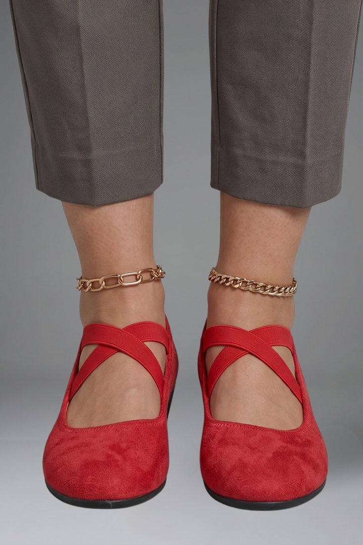 Women's Slip-On Flat Shoes – Elastic Strap Detail