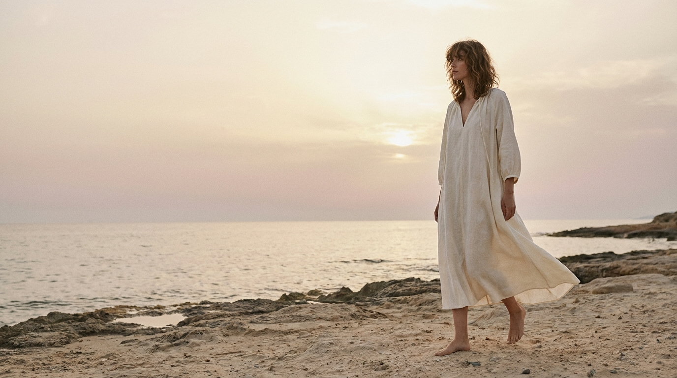 Women collection — female model in linen dress