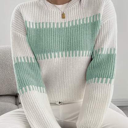 2025 New Women'S Autumn/Casual Striped Off-Shoulder Long Sleeve Sweater, Multicolor Stripes, Winter Women'S Wear, Suitable for Spring/Autumn Outerwear, Winter Inner Wear, Casual And Versatile Sweater