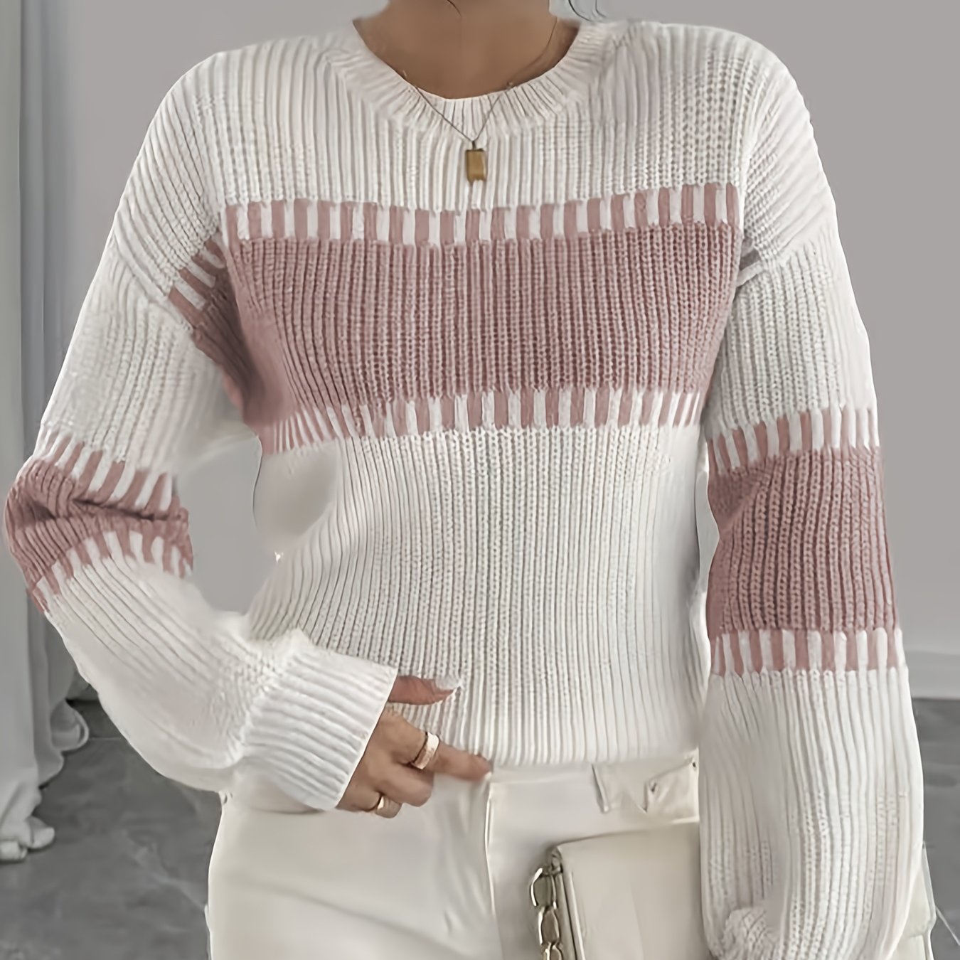 2025 New Women'S Autumn/Casual Striped Off-Shoulder Long Sleeve Sweater, Multicolor Stripes, Winter Women'S Wear, Suitable for Spring/Autumn Outerwear, Winter Inner Wear, Casual And Versatile Sweater